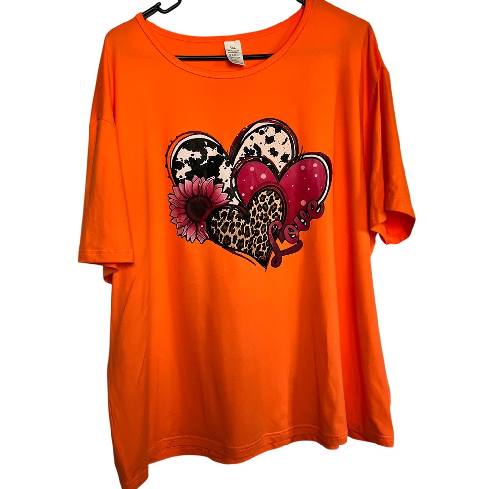 Orange Graphic T-Shirt with Heart Design